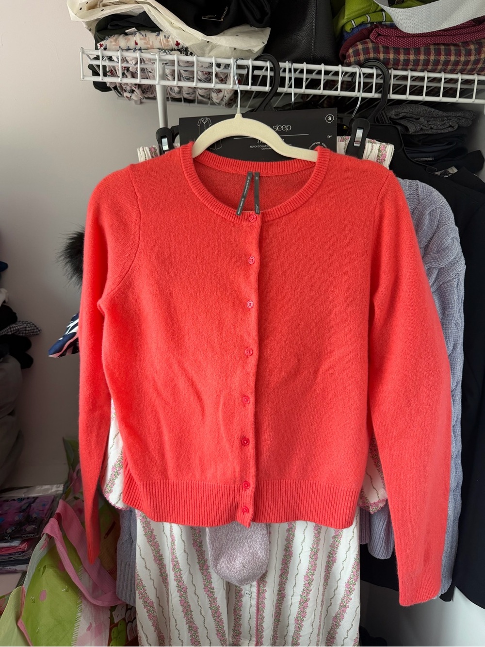 Anthropologie Cashmere Collection Crewneck Coral Button-Up Sweater - Womens XS